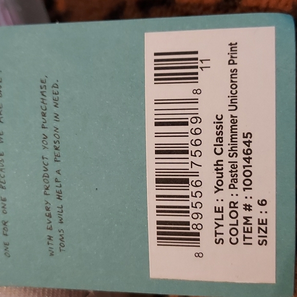 🦄Toms Girls Pink White 10014645 Pastel Shimmer Unicorn Print Slip On Shoes US 6 - Picture 8 of 8